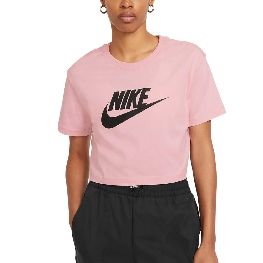 Nike Pink Cropped Tee with Black Logo